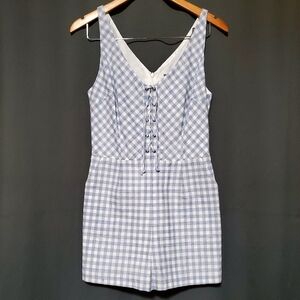 BB Dakota Plaid Blue White Romper Size 6 NWT